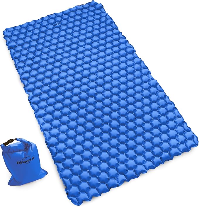 POWERLIX Double Inflatable Sleeping Pad - Camping Mattress for Backpacking, Hiking Traveling, Compact Camping Sleeping Mat for 2 Person, Portable Ultralight Camping Pad Air Mattress Blue