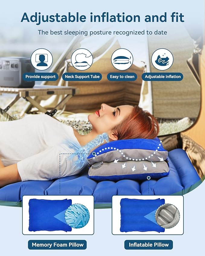 JefDiee Camping Pillow for Sleeping Bags with Memory Foam and Washable Cover Travel Lumbar Pillow for Car, Sleeping Bags, Office Chair Back Support Office Chair Back Support(Azure, Standard)