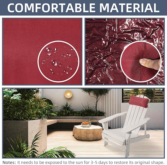 Outdoor Chaise Pillows, 2 Pcs Headrest Pillow for Patio Chaise Lounge Chair with Adjustable Elastic Stripe Head Resting Pillows for Recliner Office Chair, Dark Red