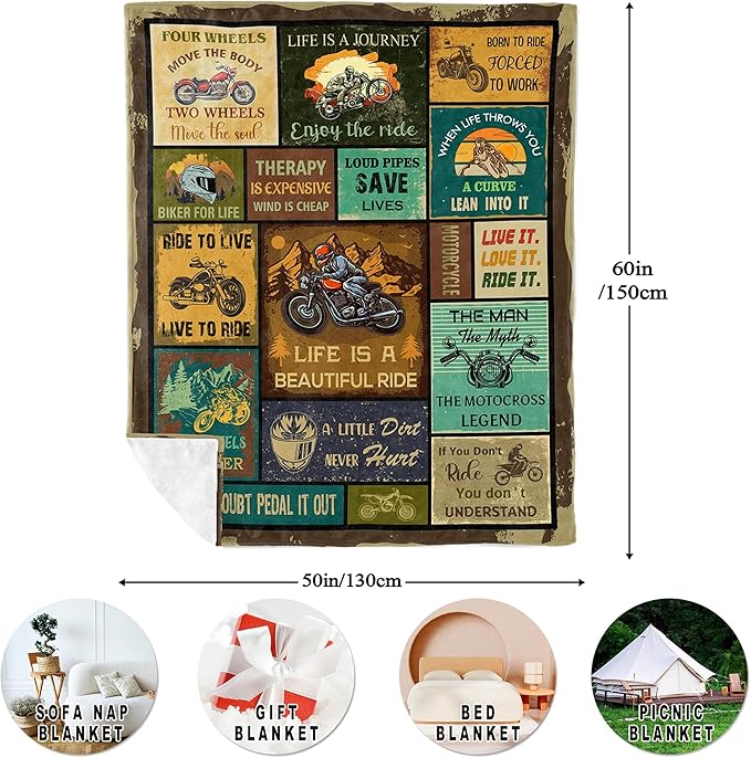 Motorcycle Gifts for Men, Harley Davidson Gifts for Men, Motorcycle Blanket 60"x50", Best for Motorcycle Riders/Lovers/Enthusiasts