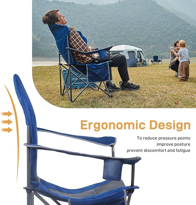 EVER ADVANCED Folding Camping Chair with High Back Padded 2 Pack Oversized Portable Lawn Chairs Lightweight Sturdy Steel Foldable Outdoor Camp Chair for Adults,Grey
