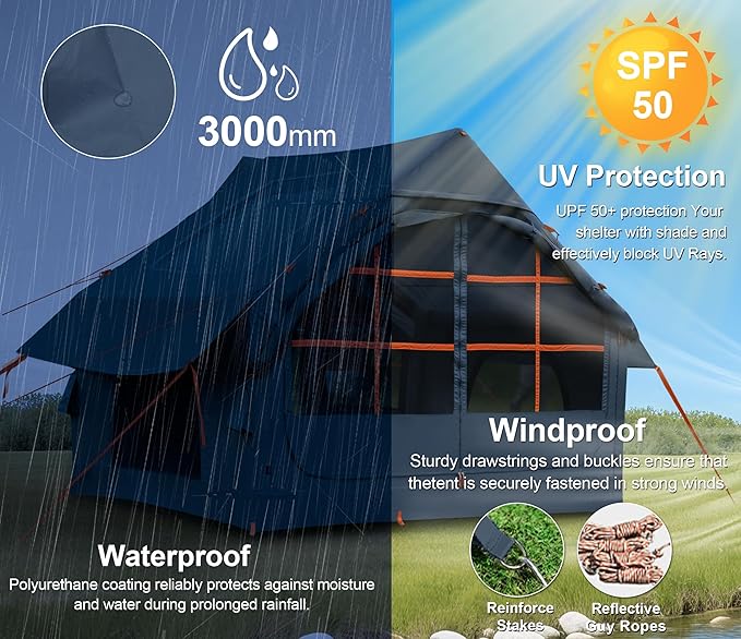 SHANQUAN Inflatable Tent with Pump,4-6 Person Instant Glamping Camping Tents House, Easy Setup Blow Up Family Tents for 4 Seasons Waterproof Inflatable Tent for Camping with Mesh Windows.