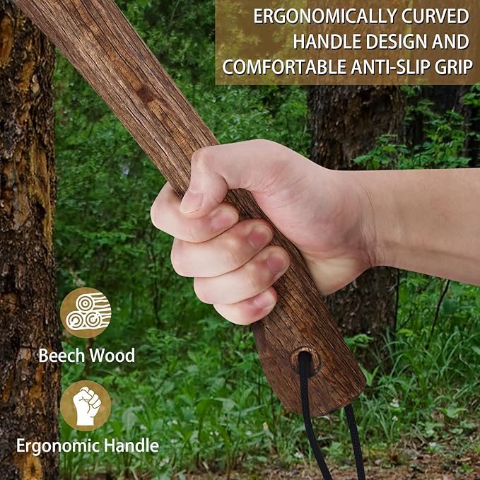 14.4" Hatchet, Camping Hatchet, Hand Forged Axe with Sheath, Bushcraft Axe with 1065 Carbon Steel and Beech Handle for Wood Chopping – Perfect for Outdoor Survival and Adventures