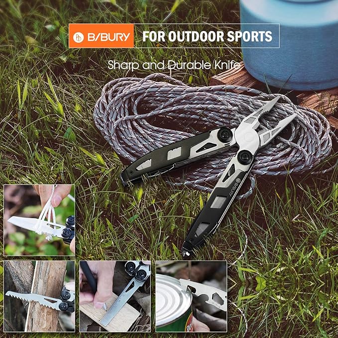 BIBURY Multitool Pliers, 18-in-1 Multi Tool with Safety Hammer, Safety Locking Design Stainless Steel Multifunction Pocket Knife for Outdoor, Survival, Camping, Hiking, Home Repair - Black