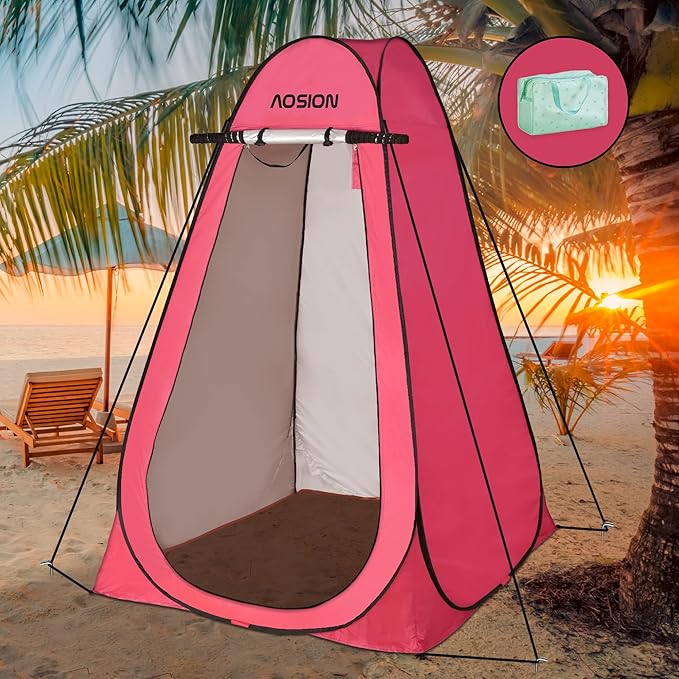 AOSION Privacy Shower Tent,Pop Up Changing Tent,Camp Bathroom Changing Dressing Room,Sun Sunshade Canopy Outdoor Rain Shelter for Camping Hiking Beach Picnic Fishing. (Pink)