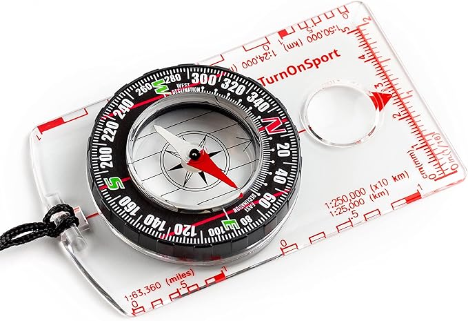 TurnOnSport Orienteering Compass - Advanced Scout Compass for Hiking, Camping, and Backpacking - Best Survival Gifts for Kids