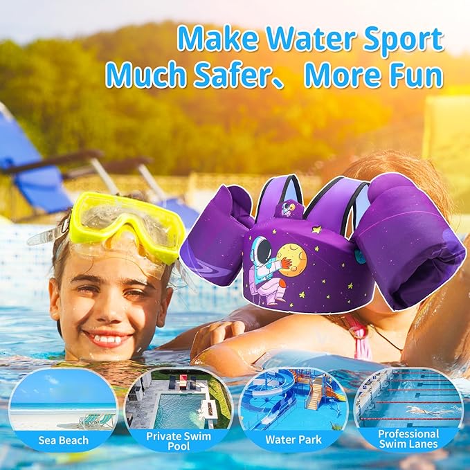 Elejolie Toddler Swim Vest for Child Learn Swiming Training,Infant Safety Swimmies Aid Jacket for Kids 2 3 4 5 6 Years Old,Arm Water Wings for Baby 22-66lbs