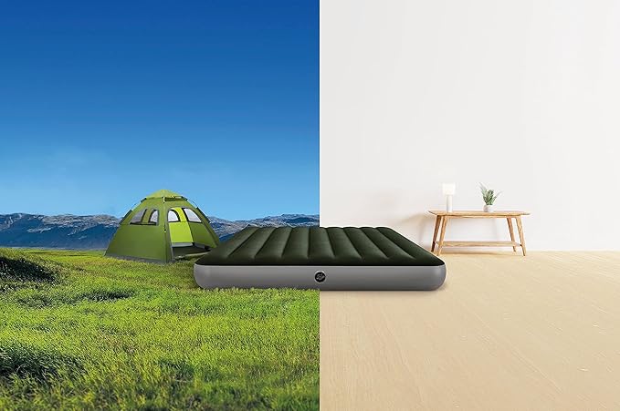 Intex 64779E Dura-Beam Standard Prestige Air Mattress: Fiber-Tech - Queen Size - Hand-Held Battery Pump - 10in Bed Height - 600lb Weight Capacity