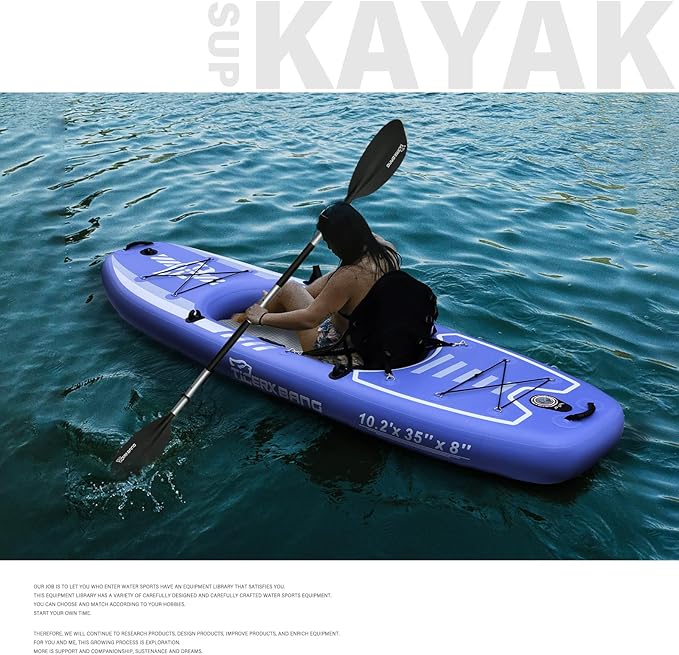 10.2'x35''x8'' Inflatable Kayak with Detachable Seat, SUP-Kayak Set Includes Hand Pump/Aluminum Oar/Backpack, Inflatable Boat for Adults/Kids | for Fishing, Touring-Purple