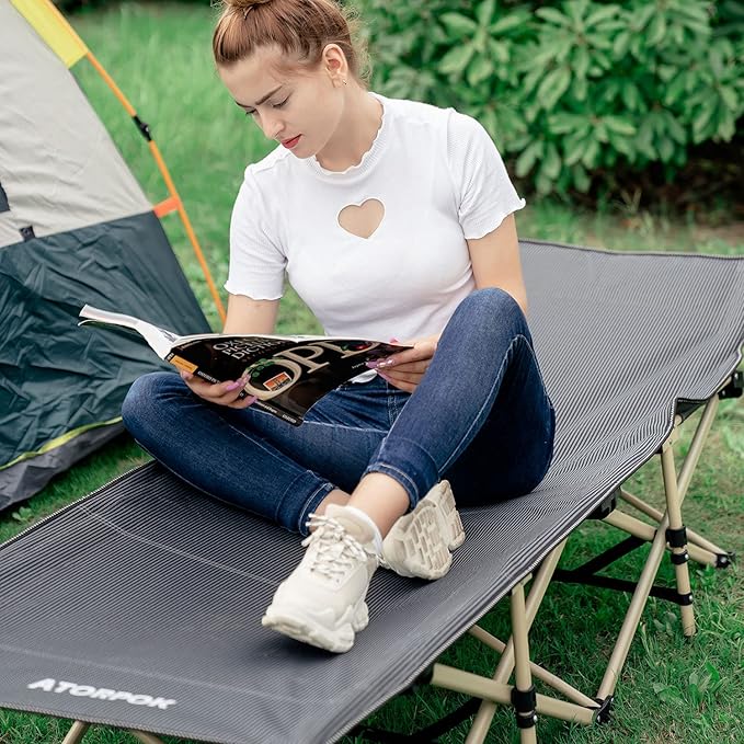 ATORPOK Camping Cot for Adults Comfortable, Tent Folding Cot for Sleeping, Lightweight Folding Bed with Carry Bag for Kids Supports 450 lbs, Office Na