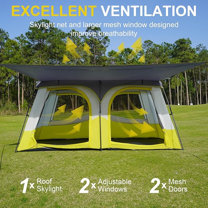 Vidalido Tents，6-8 Person Camping Tent with Extended Vestibule，2 Room Weather Resistant Family Tents，Easy Install Waterproof Outdoor Tent for Backpacking and Camping Hiking