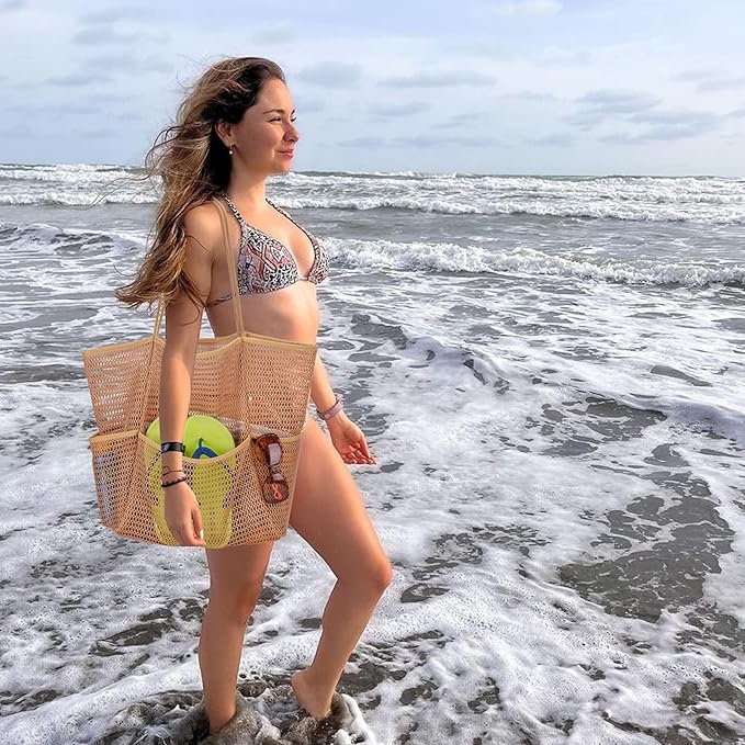 Beach Bag - Mesh Tote Bag Beach Vacation Clothes for Women Pool Bag for Travel Pool Family Cruise Essentials 2025