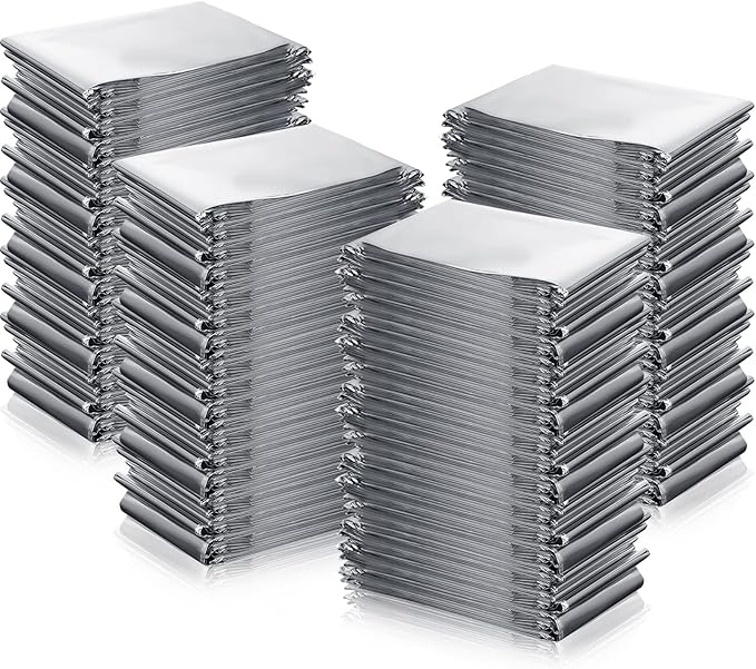 100 Pack 2 Size Silver Mylar Thermal Survival Blankets for Outdoors Camping Hiking First Aid Adult Kid