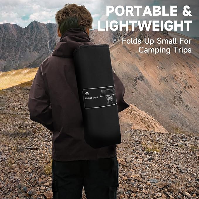 Camping Table Folding, Small Camping Table with Load 380lbs, Portable Roll up Aluminum Foldable Table with Carry Bag for Outdoor, Picnic, Camping, Black