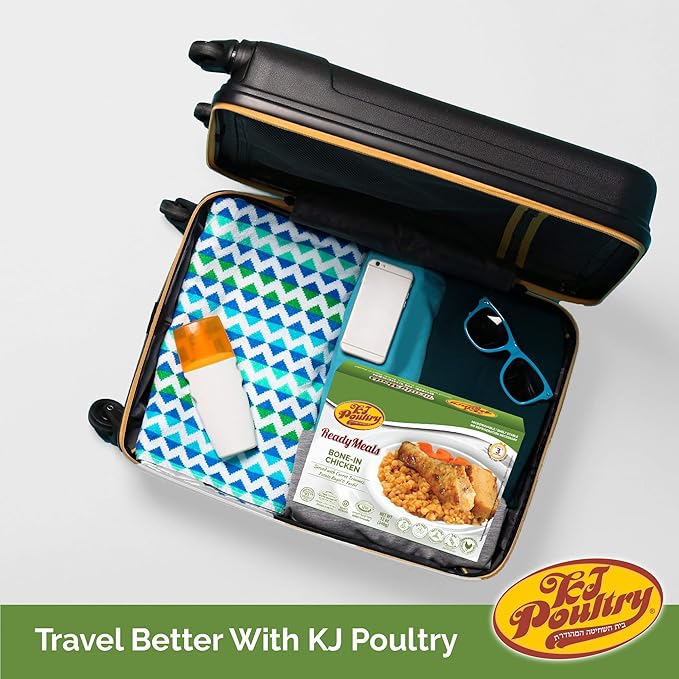 KJ Poultry Kosher Ready Meals - Bone In Chicken & Kugel, MRE Meat Meals Ready to Eat, Shabbos Food, Halal, (3 Pack) Prepared Entree Fully Cooked, Shelf Stable Microwave Dinner Travel Military Camping