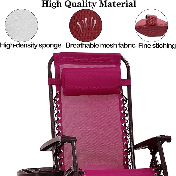 Ostlttyn Zero Gravity Chair Replacement Pillow Headrest with Elastic Band, Universal Soft Removable Padded Cushion Head Pillow for Zero Gravity Lounge Chair, Folding Patio Lawn Recliner Chair, Red