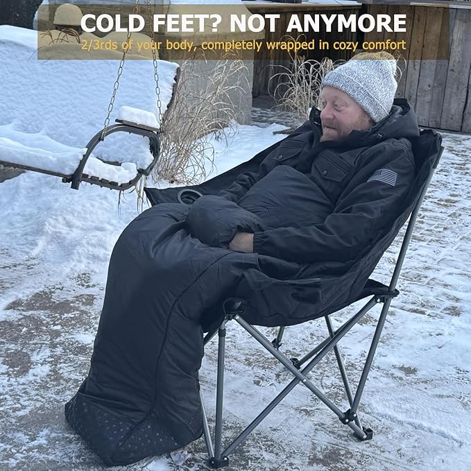 Oversized Fully Padded Camping Chair with Removable Foot Pocket, Heavy Duty Comfy Folding Camp Sports Chair for Adults, Summer, Winter, Outdoor, Ice Fishing, Hunting, RV, Cup Holder, XL, 400 LBS