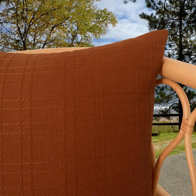 Kevin Textile Pack of 2 Outdoor Waterproof Pillow Covers Checkered Decorative Cushions Sham Throw Pillowcases Shell for Patio Tent Garden Couch Bed Sofa 16x16 Inch Burnt Orange