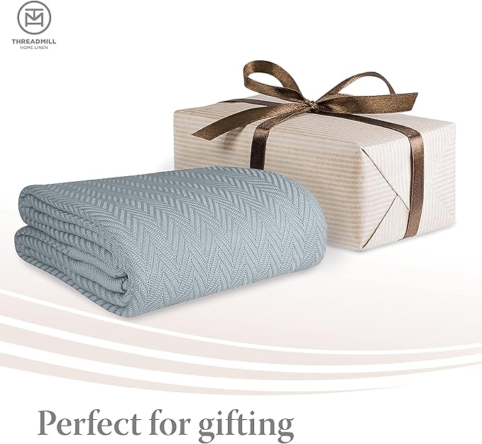 Threadmill Luxury Cotton Blankets for King Size Bed | All-Season Cozy 100% Cotton King Size Blanket | Herringbone Soft Fall Thermal Blanket fits Cal King Size Bed | Scottish Grey