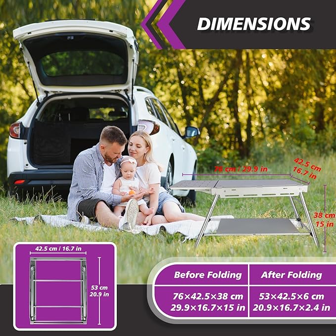 supregear Outdoor Camping Foldable Table, Portable Durable Picnic Table, Easy Setup Aluminum Alloy Frame, Ideal for Grill, Garden, Dining, BBQ, Party