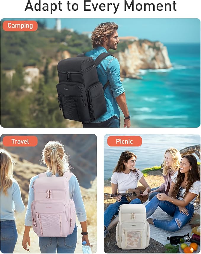 TOURIT Waterproof Cooler Backpack: 30 Cans Insulated Leakproof Portable Cooler Bag Beach Travel Camping Picnic Hiking