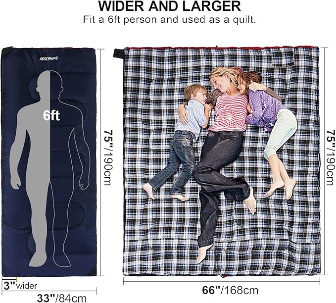 REDCAMP Cotton Flannel Sleeping Bag for Camping Backpacking, Adults Cold Weather Envelope Sleeping Bags with 2/3/4/6lbs Filling