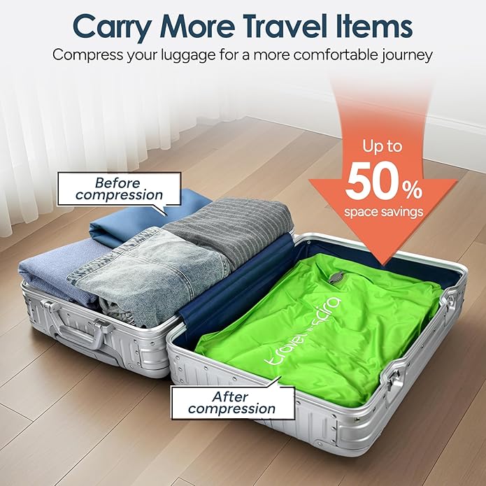Vacuum Compression Bags IP67 Waterproof with Shoulder Strap Reusable Travel Space Saver for Carry On Suitcases and Backpack