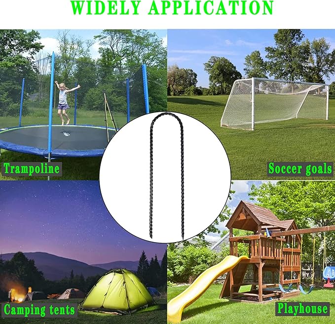 10"x2" Trampolines Wind Stakes Heavy Duty U Shape Galvanized Steel Trampoline Stakes Ground Anchors with Sharp End for Camping Tent, Garden Staples, Trampoline Pins (12)