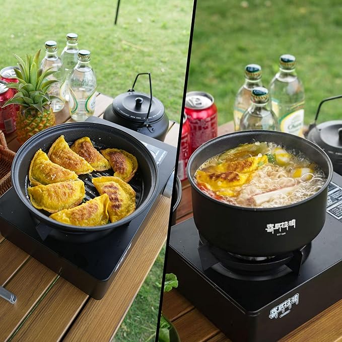 Himalaya 4 Pcs Portable Camping Cookware Mess Kit with Lightweight Pots Pans Kettle Carry Mesh Bag Cleaning Sponge for Kitchen Stove Outdoor Backpacking Hiking Family Picnic Outdoor