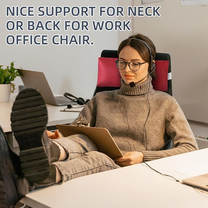 Outdoor Chaise Pillows, 2 Pcs Headrest Pillow for Patio Chaise Lounge Chair with Adjustable Elastic Stripe Head Resting Pillows for Recliner Office Chair, Dark Red