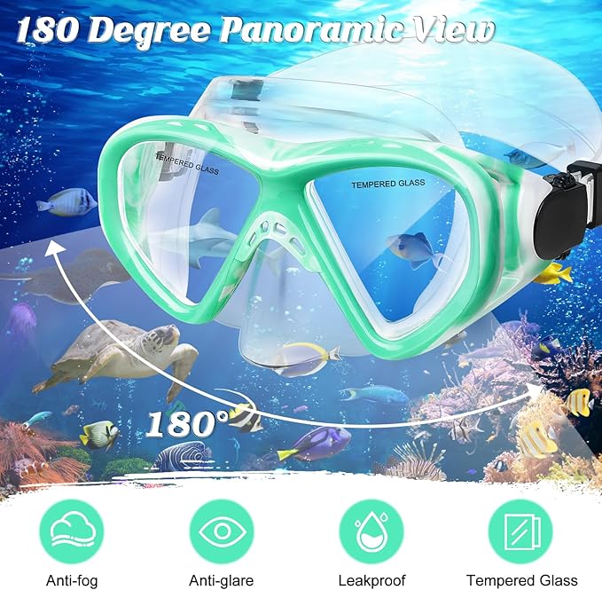 Kids Snorkel Set Dry Top Snorkeling Gear for Kids Youth Boys Girls Junior Age 5-15,Tempered Glass Swimming Diving Mask and Snorkel Set 180 Degree Panoramic View