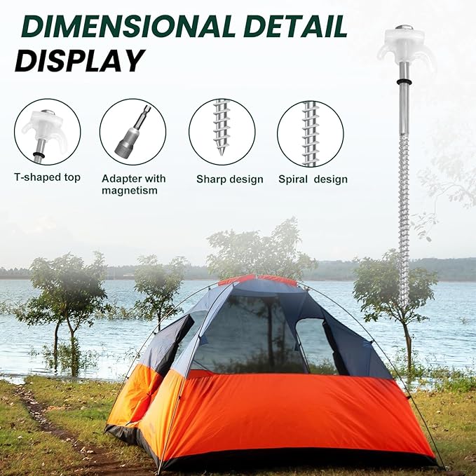 20 Pack 8" Screw in Tent Stakes Heavy Duty- Ground Anchors Screw- Tent Pegs Camping Stakes- Hex Pegs Drillable Tent Stakes and Hexagon Head Drive and Storage Box (White)