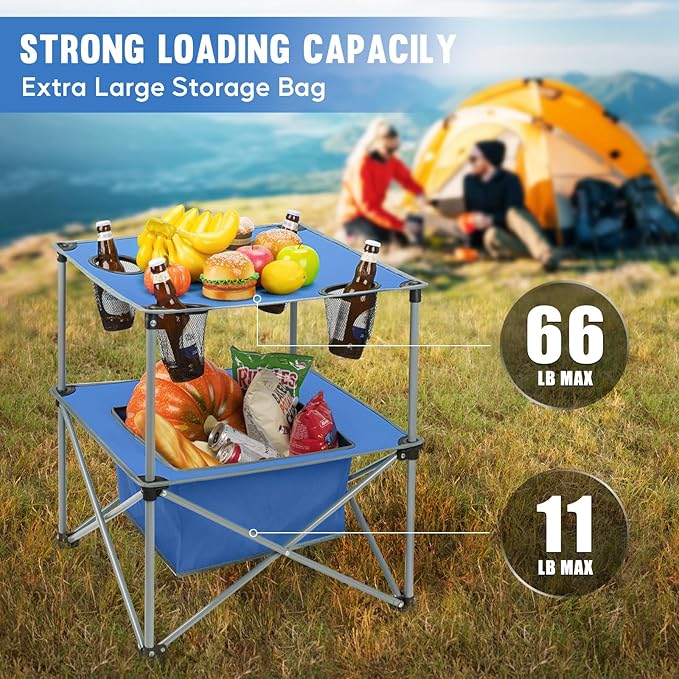 Portable Folding Camping Table Lightweight Outdoor Picnic Table with 4 Cup Holders & Storage Case Collapsible Tailgating Table for Camping Backyard Grill Outdoor Concerts