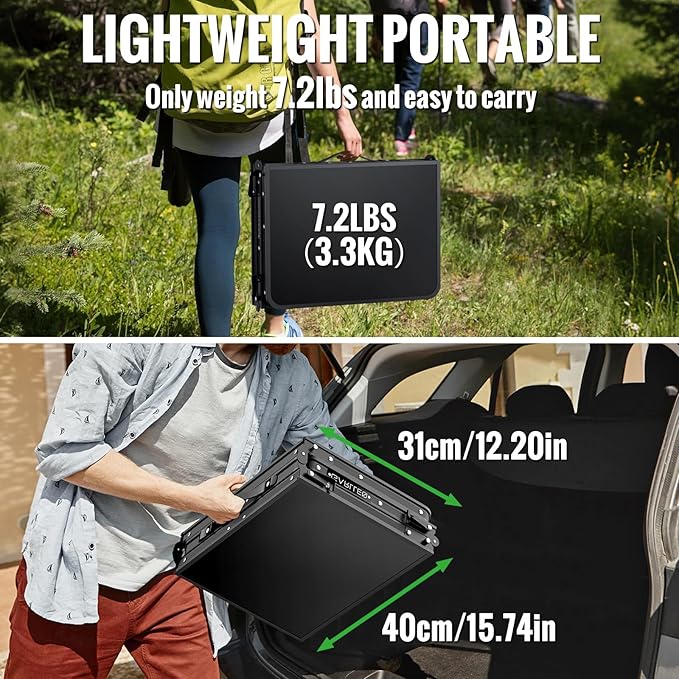 GARLLEN Folding Camping Table, 3-Adjustable Height Portable Picnic Table with Carrying Bag, Lightweight Aluminum Folding Outdoor Table for Camping, BBQ, Picnic, 34.2" L x 15.7" W, Black