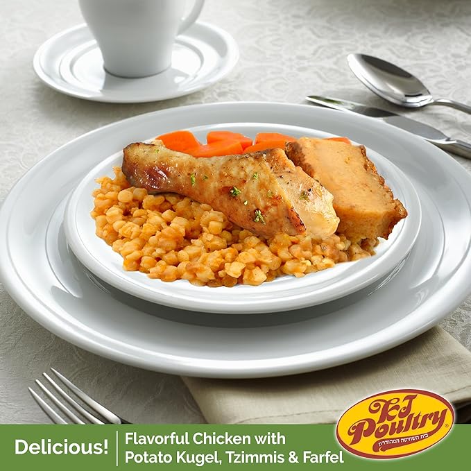 KJ Poultry Kosher Ready Meals - Bone In Chicken & Kugel, MRE Meat Meals Ready to Eat, Shabbos Food, Halal, (3 Pack) Prepared Entree Fully Cooked, Shelf Stable Microwave Dinner Travel Military Camping