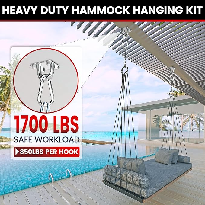 sprookber 304 Stainless Steel Pad Eye Snap Hooks, M10 Heavy Duty Ceiling Hooks, 1700lb Capacity Hammock Swing Hanging kit, Plant Hangers, Marine Hardware Staple Hook Loop with Screws, Set of 8