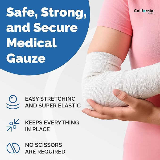California Basics 48-Pack Gauze Bandage Roll with Tape, 2 Inches x 4 Yards - Soft, Stretchable & Breathable Wrap for Wound Care, First Aid & Medical Supplies - White