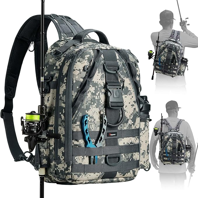 Piscifun Fishing Backpack with Rod Holder, Lightweight Sling Bag Storge Gear and Equipment