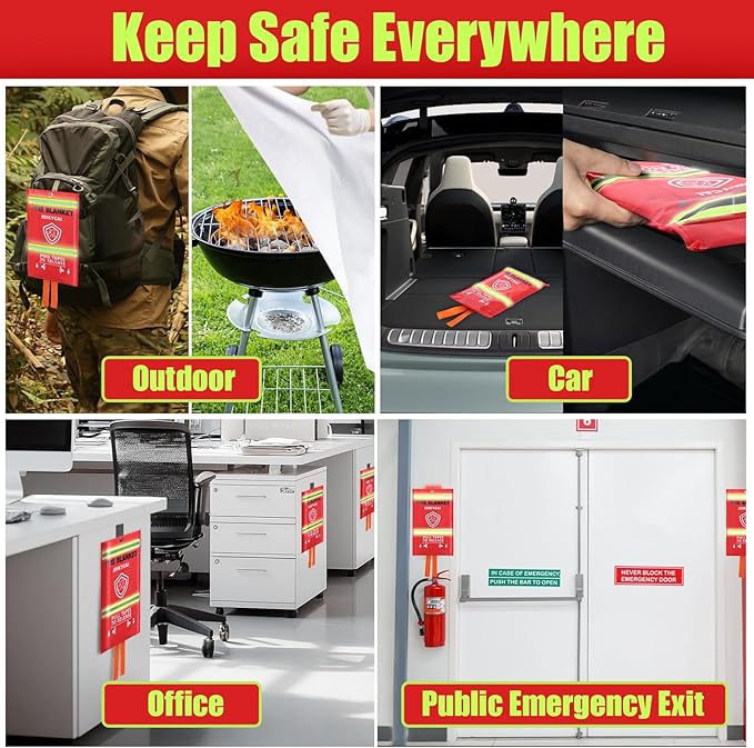 Fire Blanket For Home And Kitchen Fire Suppression Blanket Fire Blankets Emergency For Home Survival Fireproof Fiberglass Fire Safety Blanket RV Grill Fireplace Car Camping Hook Whistle 40"x40" 5 Pack