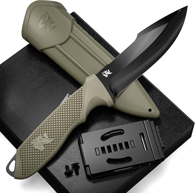 WOLF-II Full Tang Survival Knife - Tactical Fixed Blade with Sheath and Multi Lok - D2 Steel - Bushcraft & Camping Knife - EDC Outdoor with TPE Handle