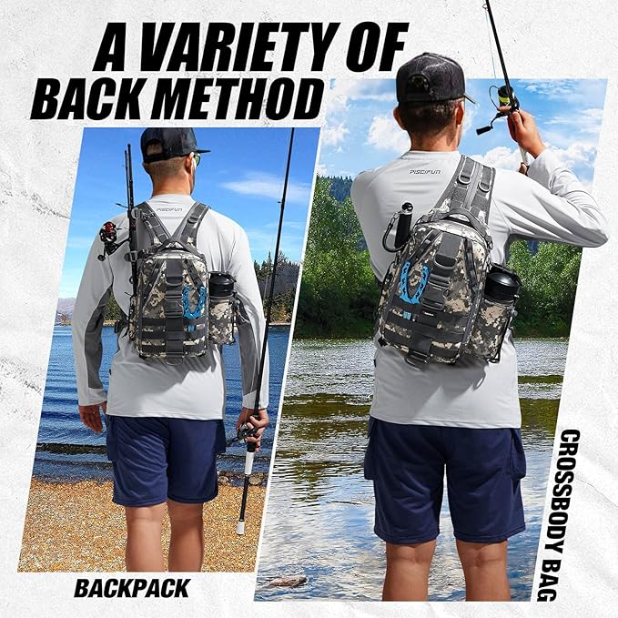 Piscifun Fishing Backpack with Rod Holder, Lightweight Sling Bag Storge Gear and Equipment