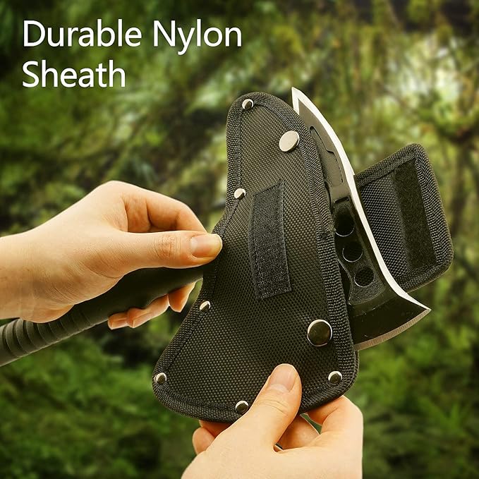 Camping Axe, Survival Throwing Hatchet with Sheath, Tactical Tomahawk with Spike, Nylon Fiber Handle for Outdoor Survival Hiking Camping