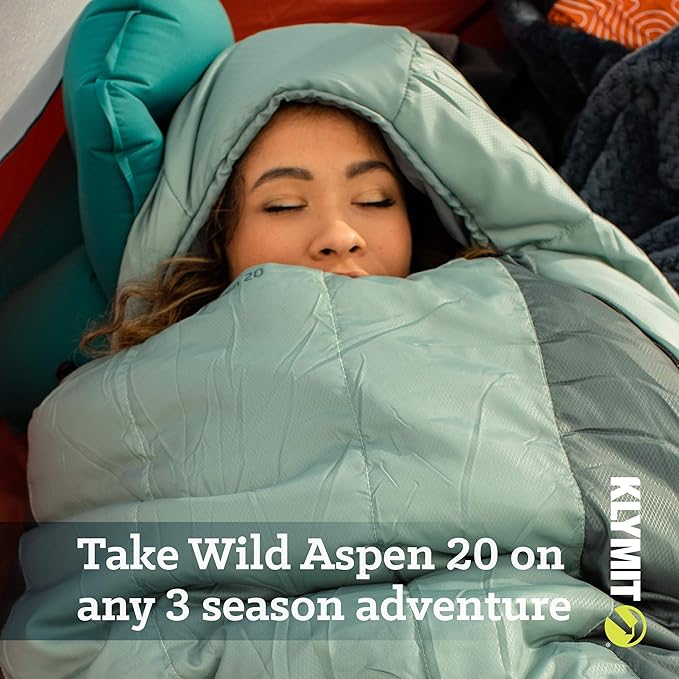 Klymit Sleeping-Bags KLYMIT Wild Aspen Lightweight Mummy Sleeping Bag, Best Gear for Cold Weather Camping, Hiking, Backpacking, Pair with Static V Sleeping Pad (Size Regular to XL)