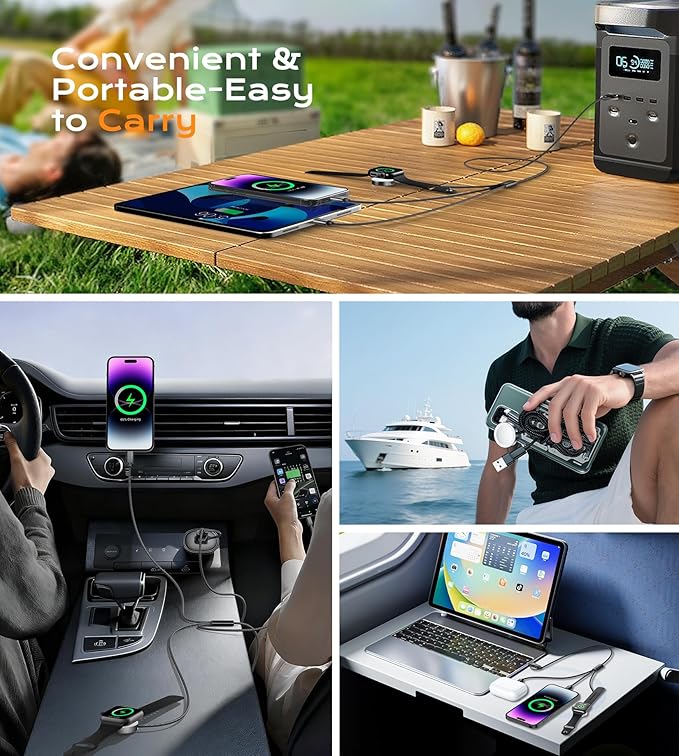 Temdan for Travel Vacation Essentials,3 in 2 USB C Cable for Apple Watch Charger/iPhone 17 Charger/Lightning,Multi Charging Cable Cord,Camping Essentials,Designed for iWatch &iPhone 16-12-6FT Black