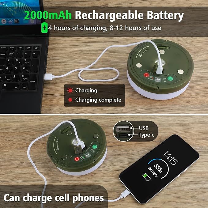 Camping String Lights 33ft, 4 in 1 Rechargeable 100 LED Outdoor Tent String Lights with 14 Lighting Modes Remote Control Waterproof with Timer Function for Camping Gear Essentials Hiking Yard Garden