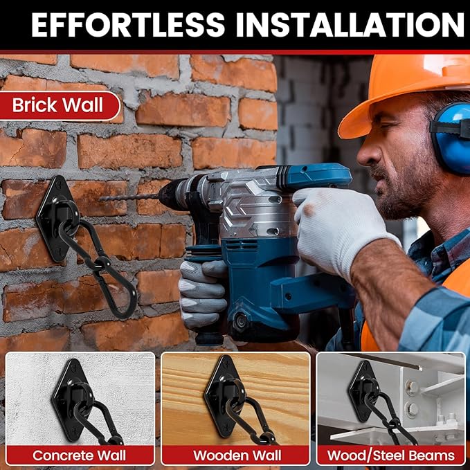 sprookber 304 Stainless Steel Pad Eye Snap Hooks, M10 Heavy Duty Ceiling Hook, 1700lb Capacity Hammock Swing Hanging kit, Plant Hangers, Marine Hardware Staple Hook Loop with Screws, Set of 8(Black)