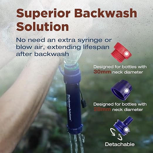 Membrane Solutions Water Filter Straw S2, NSF/ANSI 42&372&401 Certified, 4-Stage 0.1 μm Portable Water Purifier with Replaceable Filter, 5,000L Capacity for Camping, Hiking, Survival and Emergency- 5P
