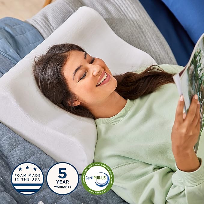 Sleep Innovations Memory Foam Contour Pillow, Queen Size, Head, Neck, and Shoulder Alignment, Side and Back Sleepers, Medium Support