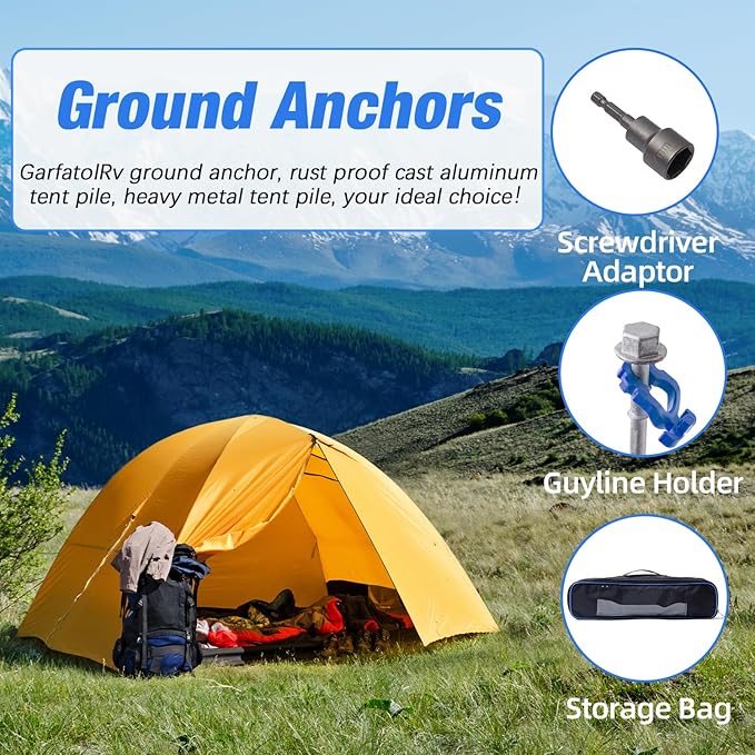Homeon Wheels 12 Pcs Camping Ground Anchors Aluminum Screw Heavy Duty Metal Non-Rust Cast Tent Anchors for Securing Animals, Tent, Canopies, Sheds, Swing Sets, Car Ports, Trampoline