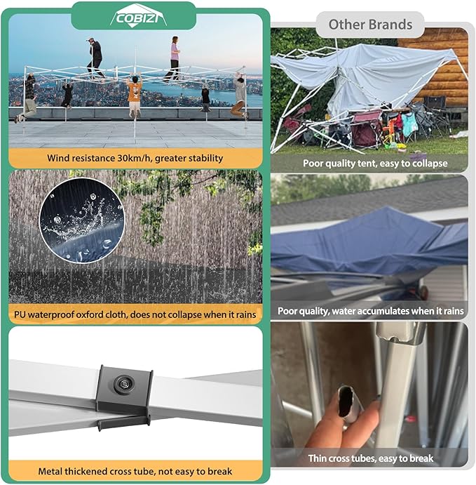 COBIZI 13x26 Pop up Canopy Tent 13x26 Canopy with 6 Sidewalls Waterproof Heavy Duty Commercial Canopy Tent for Parties Outdoor Garden Gazebo, Carry Bag with Wheel(13x26ft, Black)